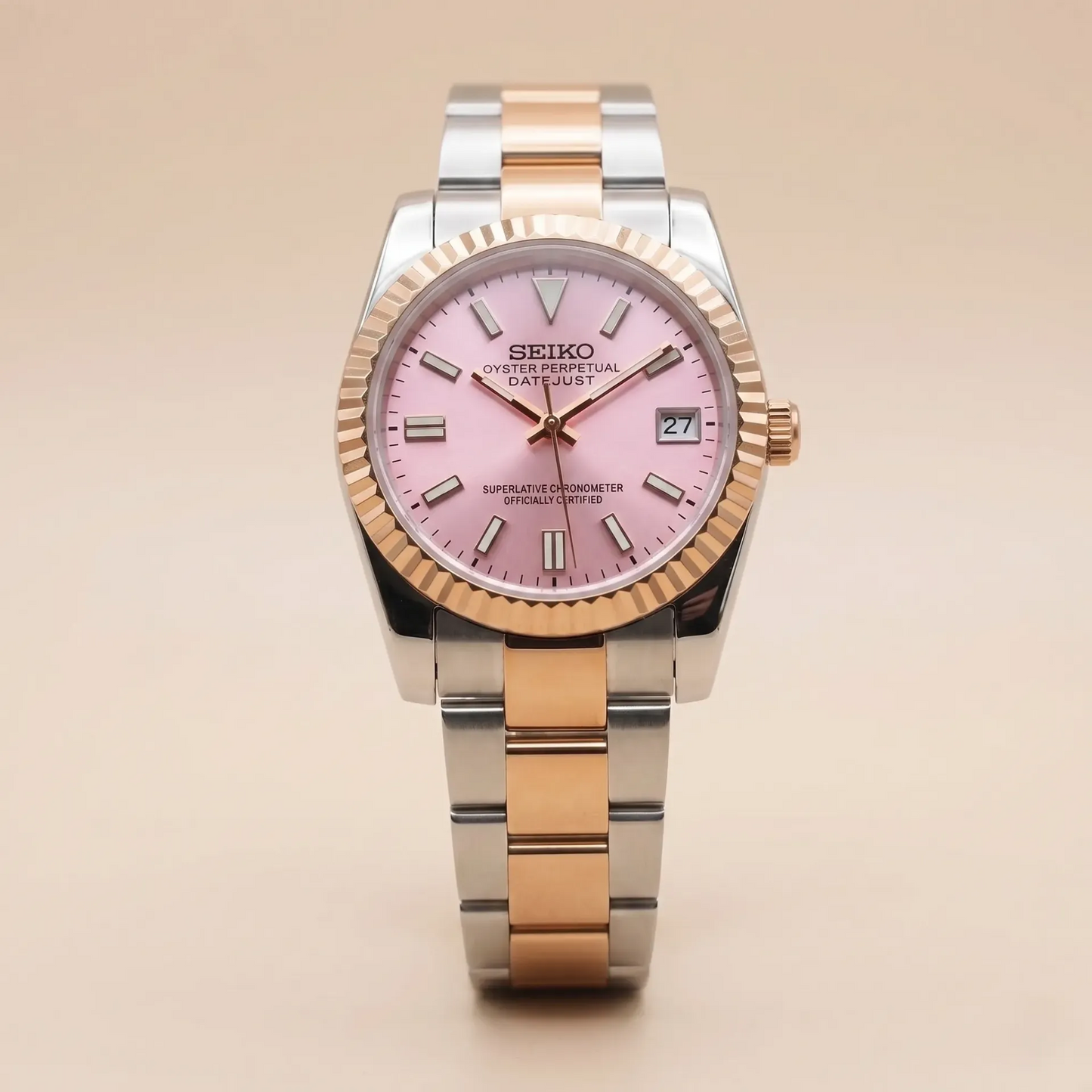 DJ-Fluted "Pink dual tone" - Reloj personalizado con cristal de zafiro y acero inoxidable 316L | XP Watch Co.