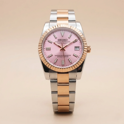 DJ-Fluted "Pink dual tone" - Reloj personalizado con cristal de zafiro y acero inoxidable 316L | XP Watch Co.