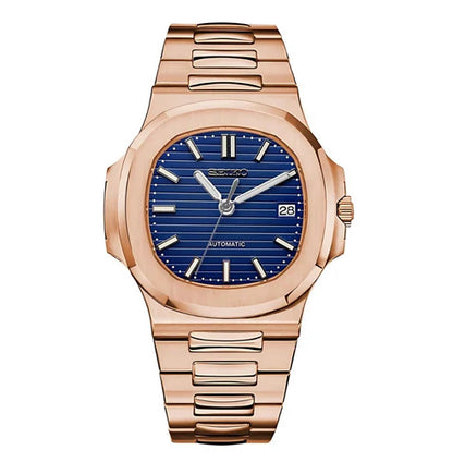 Nautic Mod "Rose Gold W/Ocean Blue" - Reloj personalizado con cristal de zafiro y acero inoxidable 316L | XP Watch Co.