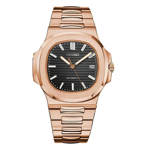 Nautic Mod "Rose Gold W/Black" - Reloj personalizado con cristal de zafiro y movimiento automático NH35 | XP Watch Co.