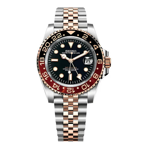 GMT Dual-Time Dual-Time "Two-tone Coke" (Rootbeer) - Reloj personalizado con cristal de zafiro y acero 316L | XP Watch Co.