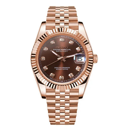 DJ-Fluted "Rose Gold Crystal Champagne" - Reloj personalizado con cristal de zafiro y acero inoxidable 316L | XP Watch Co.