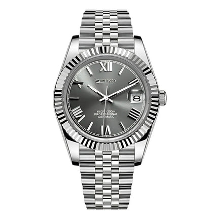 DJ-Fluted "Grey Roman" - Reloj personalizado con movimiento automático NH35 y acero inoxidable 316L | XP Watch Co.