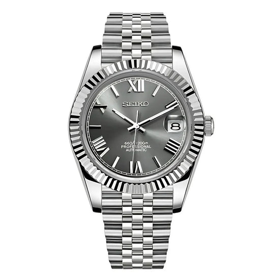 DJ-Fluted "Grey Roman" - Reloj personalizado con movimiento automático NH35 y acero inoxidable 316L | XP Watch Co.