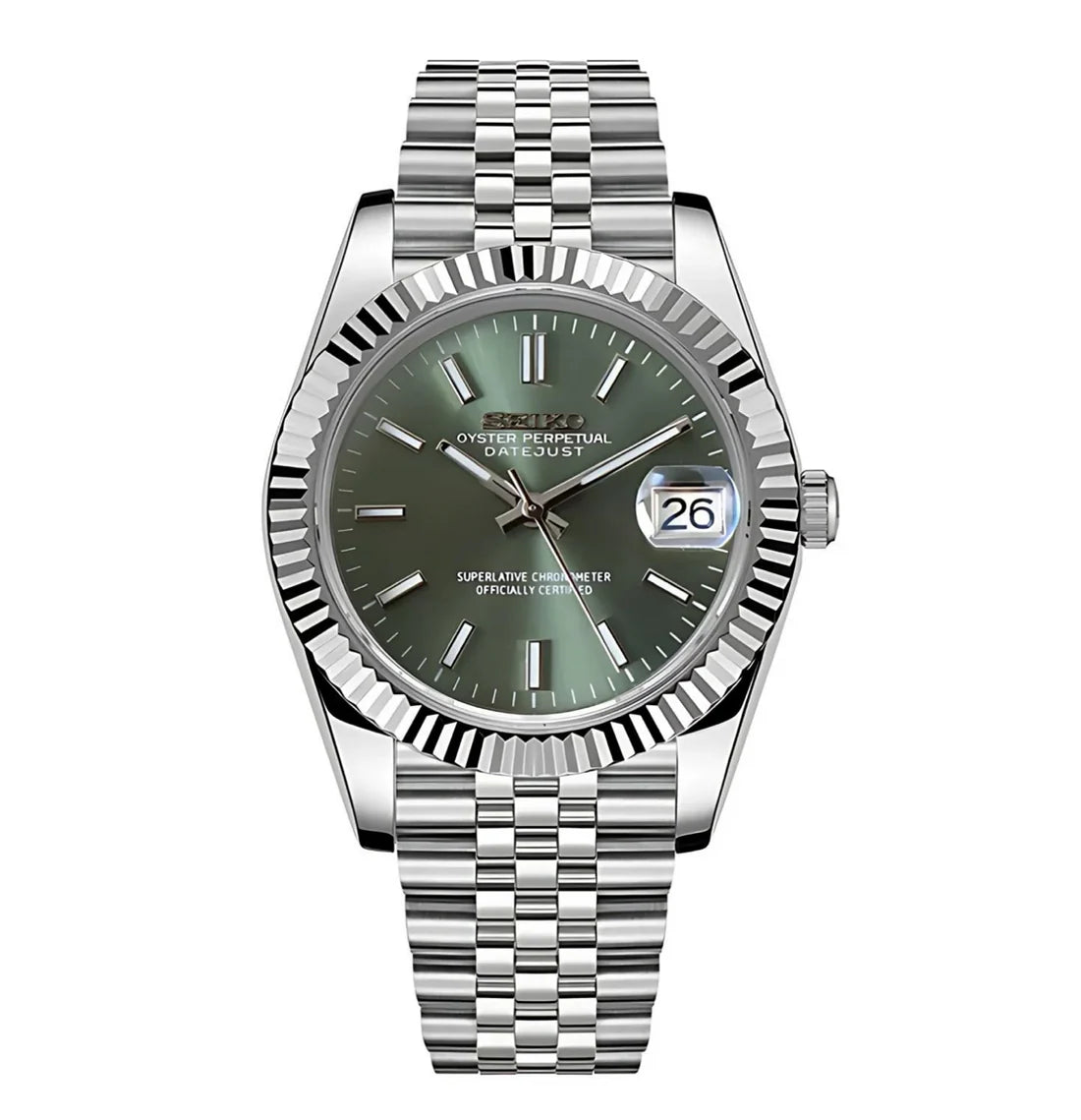 DJ-Fluted "Olive Green" - Reloj personalizado con movimiento automático NH35 y cristal de zafiro | XP Watch Co.