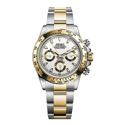 D-Racing "Two Tone Gold W/White" - Reloj personalizado con cristal de zafiro y acero inoxidable 316L | XP Watch Co.