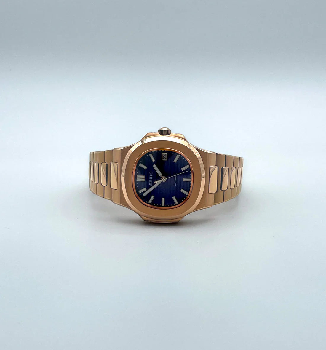 Nautic Mod "Rose Gold W/Ocean Blue" - Reloj personalizado con cristal de zafiro y acero inoxidable 316L | XP Watch Co.