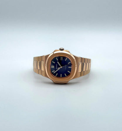 Nautic Mod "Rose Gold W/Ocean Blue" - Reloj personalizado con cristal de zafiro y acero inoxidable 316L | XP Watch Co.