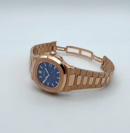 Nautic Mod "Rose Gold W/Ocean Blue" - Reloj personalizado con cristal de zafiro y acero inoxidable 316L | XP Watch Co.