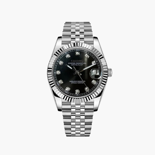 Reloj Automático XP Mod XP Mod DJ-Fluted "Silver" Black Dial con cristal zafiro, acero 316L, movimiento NH35 automático | XP Watch Co.