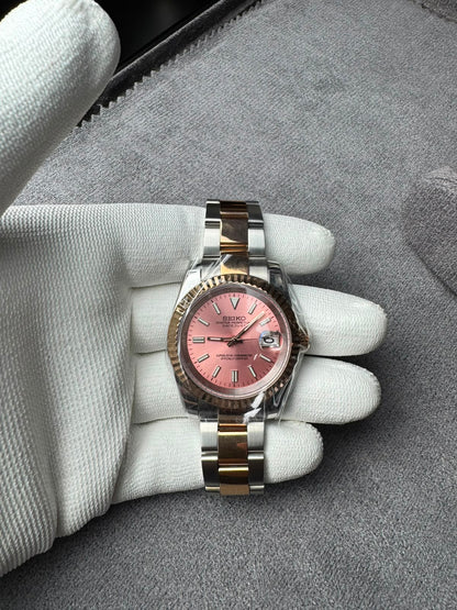 DJ-Fluted "Pink dual tone" - Reloj personalizado con movimiento automático NH35 y cristal de zafiro | XP Watch Co.