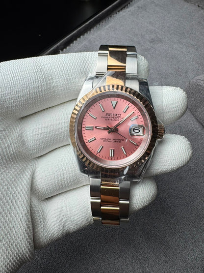 DJ-Fluted "Pink dual tone" - Reloj personalizado con cristal de zafiro y acero inoxidable 316L | XP Watch Co.
