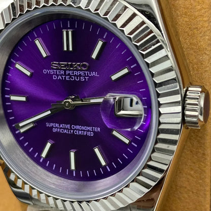 DJ-Fluted "Violet Purple" - Reloj personalizado con cristal de zafiro y acero inoxidable 316L | XP Watch Co.