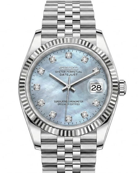 DJ-Fluted "Silver" Ice Pearl - Reloj personalizado con cristal de zafiro y acero inoxidable 316L | XP Watch Co.