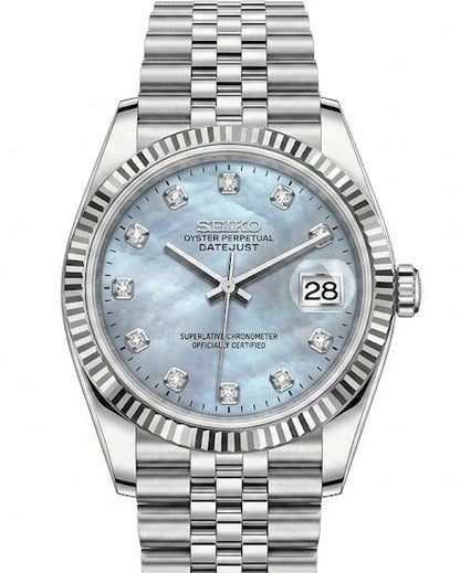 DJ-Fluted "Silver" Ice Pearl - Reloj personalizado con cristal de zafiro y acero inoxidable 316L | XP Watch Co.