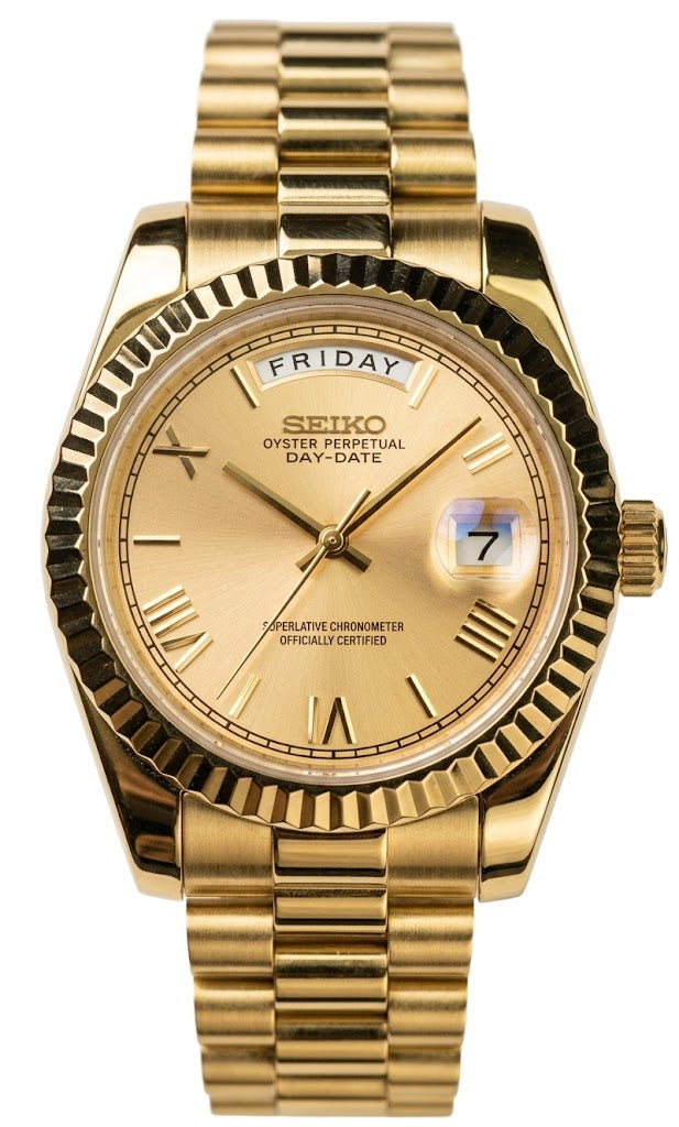 DD-President "Gold Roman" - Reloj personalizado con movimiento automático NH35 y cristal de zafiro | XP Watch Co.