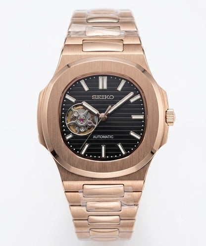 Nautic "Open Heart" Rose Gold Black - Reloj personalizado con movimiento automático NH35 y cristal de zafiro | XP Watch Co.