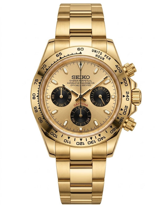 D-Racing "Gold W/Black (Pikachu)" - Reloj personalizado con cristal de zafiro y acero inoxidable 316L | XP Watch Co.