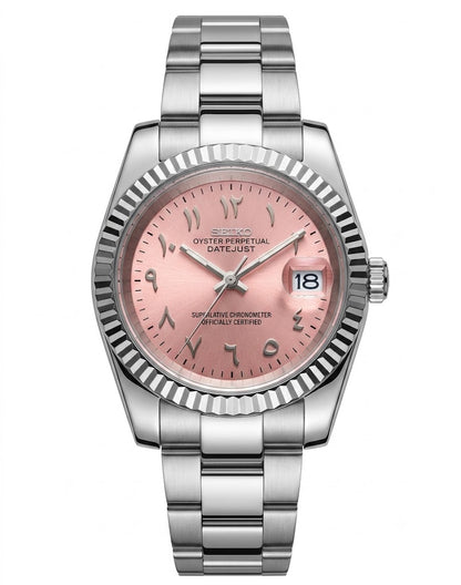 DJ-Fluted "Pink" Árabe - Reloj personalizado con cristal de zafiro y acero inoxidable 316L | XP Watch Co.