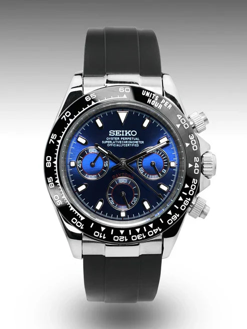 D-Racing “Ocean Blue” | Bisel Black - Reloj personalizado con cristal de zafiro | XP Watch Co.