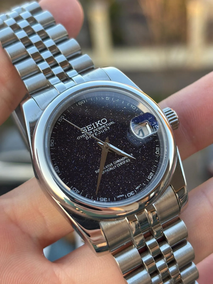 DJ-Fluted "Galaxy Black" - Reloj personalizado con cristal de zafiro y acero inoxidable 316L | XP Watch Co.