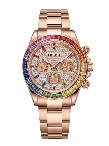 D-Racing Diamond Rainbow Rosegold - Reloj personalizado con cristal de zafiro | XP Watch Co.
