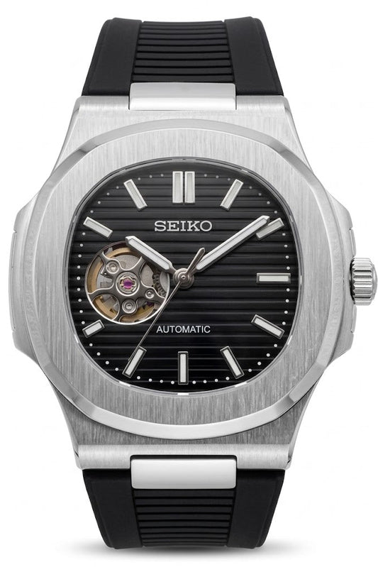 Nautic "Open Heart" Black Rubber - Reloj automático personalizado con cristal de zafiro | XP Watch Co.