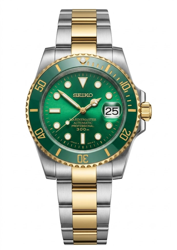 Sub-Diver "Two Tone Green" - Reloj personalizado con cristal de zafiro y acero inoxidable 316L | XP Watch Co.
