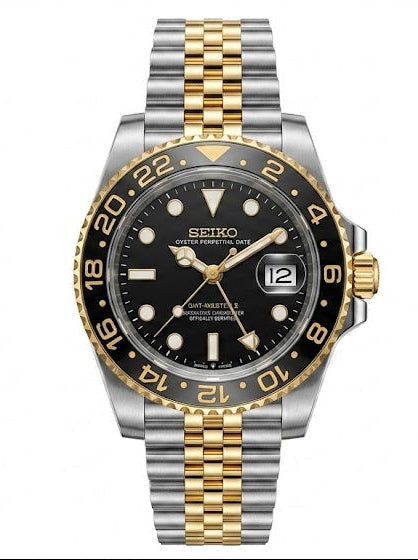 GMT Dual-Time Dual-Time "Two-tone Gold Black" - Reloj personalizado con cristal de zafiro y acero inoxidable 316L | XP Watch Co.