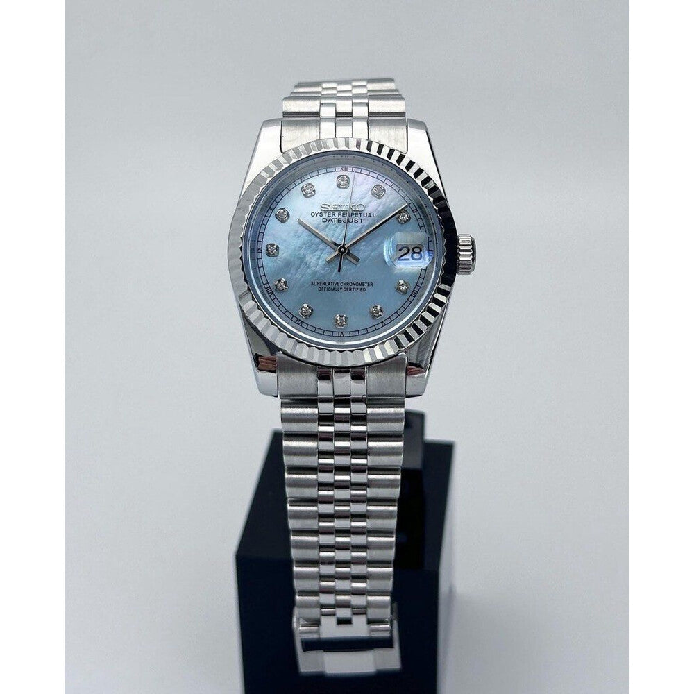 DJ-Fluted "Silver" Ice Pearl con movimiento NH35 automático, cristal zafiro y acero 316L | XP Watch Co.