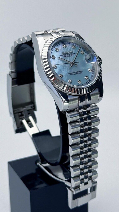 DJ-Fluted "Silver" Ice Pearl - Reloj personalizado con cristal de zafiro y acero inoxidable 316L | XP Watch Co.
