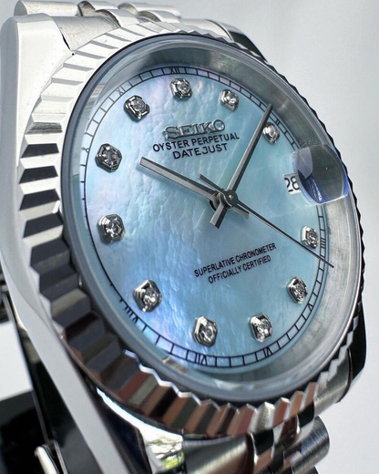 DJ-Fluted "Silver" Ice Pearl - Reloj personalizado con cristal de zafiro y acero inoxidable 316L | XP Watch Co.