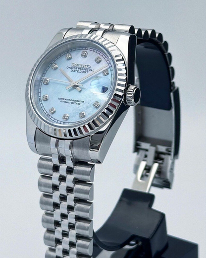 DJ-Fluted "Silver" Ice Pearl - Reloj personalizado con cristal de zafiro y acero inoxidable 316L | XP Watch Co.