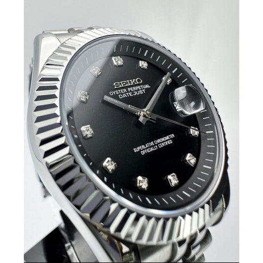 DJ-Fluted "Silver" Black Dial con movimiento NH35, cristal zafiro y acero 316L | XP Watch Co.