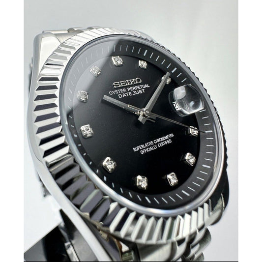 Reloj Automático XP Mod XP Mod DJ-Fluted "Silver" Black Dial acero 316L cristal zafiro movimiento NH70 | XP Watch Co.