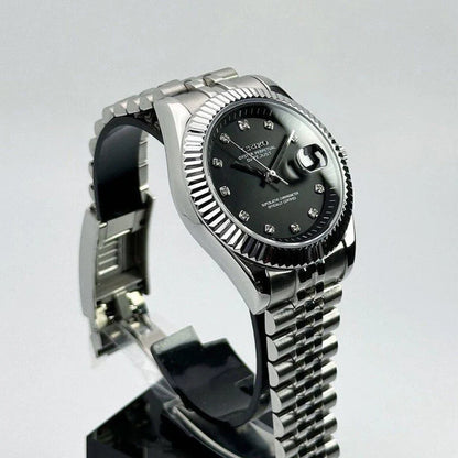 DJ-Fluted "Silver" Black Dial con movimiento NH35, cristal zafiro y acero 316L | XP Watch Co.