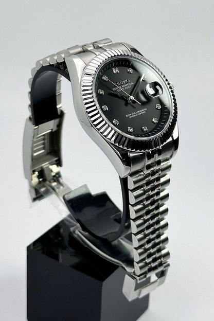 DJ-Fluted "Silver" Black Dial - Reloj personalizado con cristal de zafiro y acero inoxidable 316L | XP Watch Co.