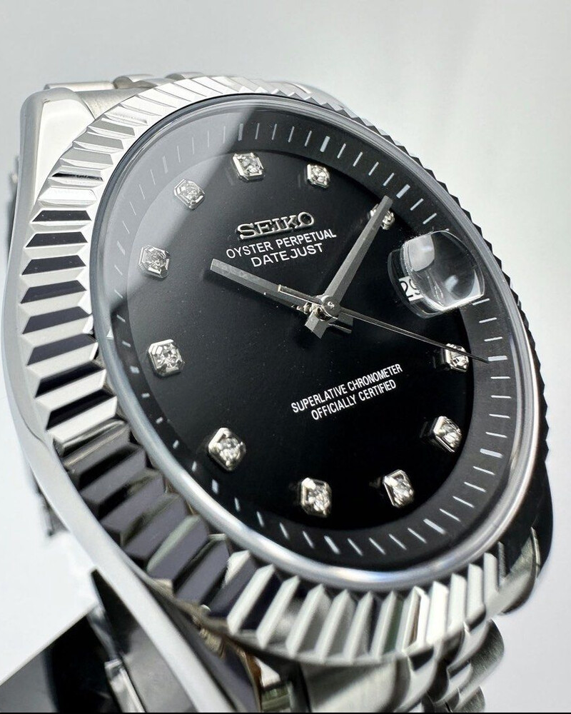 DJ-Fluted "Silver" Black Dial - Reloj personalizado con cristal de zafiro y acero inoxidable 316L | XP Watch Co.