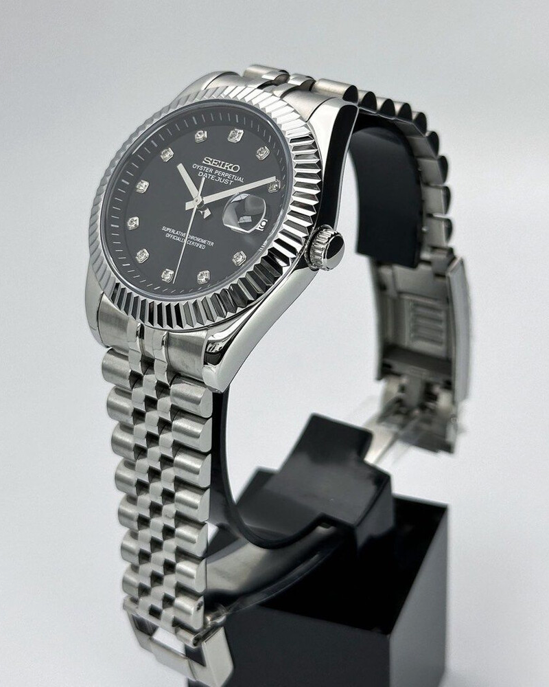 DJ-Fluted "Silver" Black Dial - Reloj personalizado con cristal de zafiro y acero inoxidable 316L | XP Watch Co.