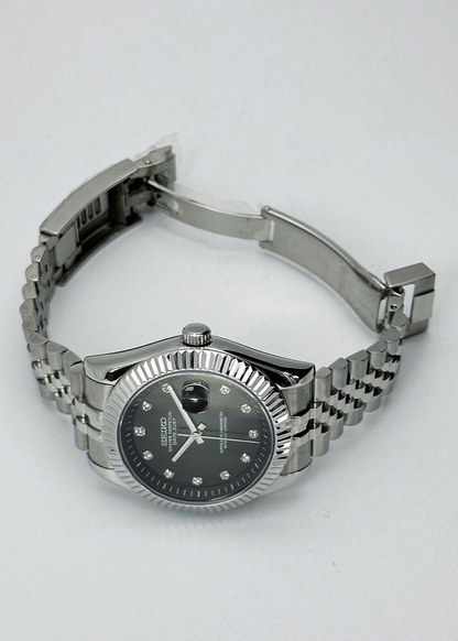 DJ-Fluted "Silver" Black Dial - Reloj personalizado con cristal de zafiro y acero inoxidable 316L | XP Watch Co.
