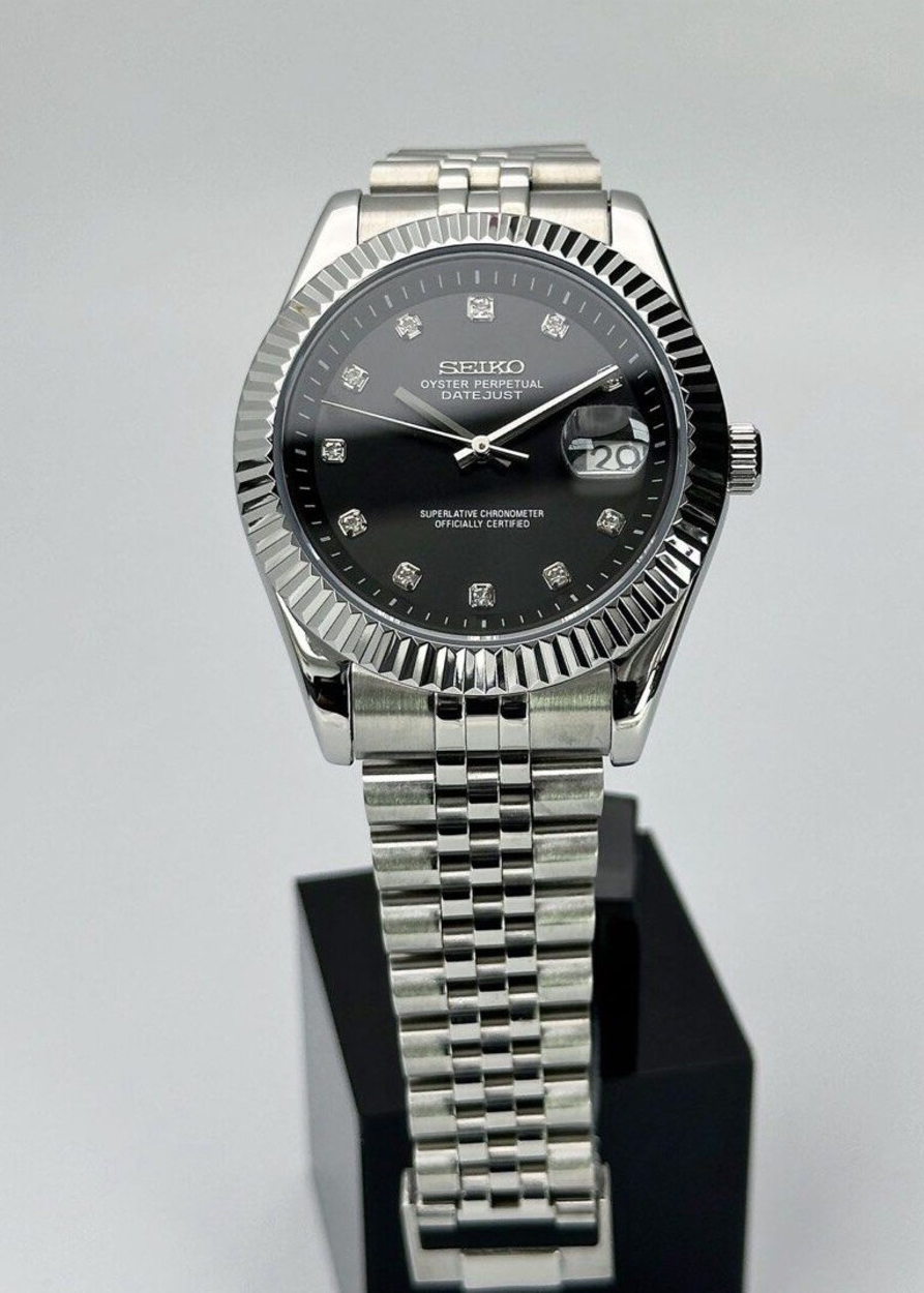 DJ-Fluted "Silver" Black Dial - Reloj personalizado con cristal de zafiro y acero 316L | XP Watch Co.