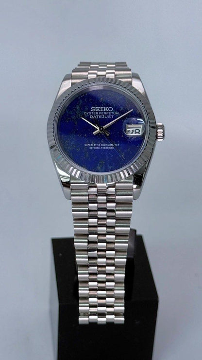 DJ-Fluted "Lapis Lazuli" (Real Stone) - Reloj personalizado con cristal de zafiro y acero inoxidable 316L | XP Watch Co.