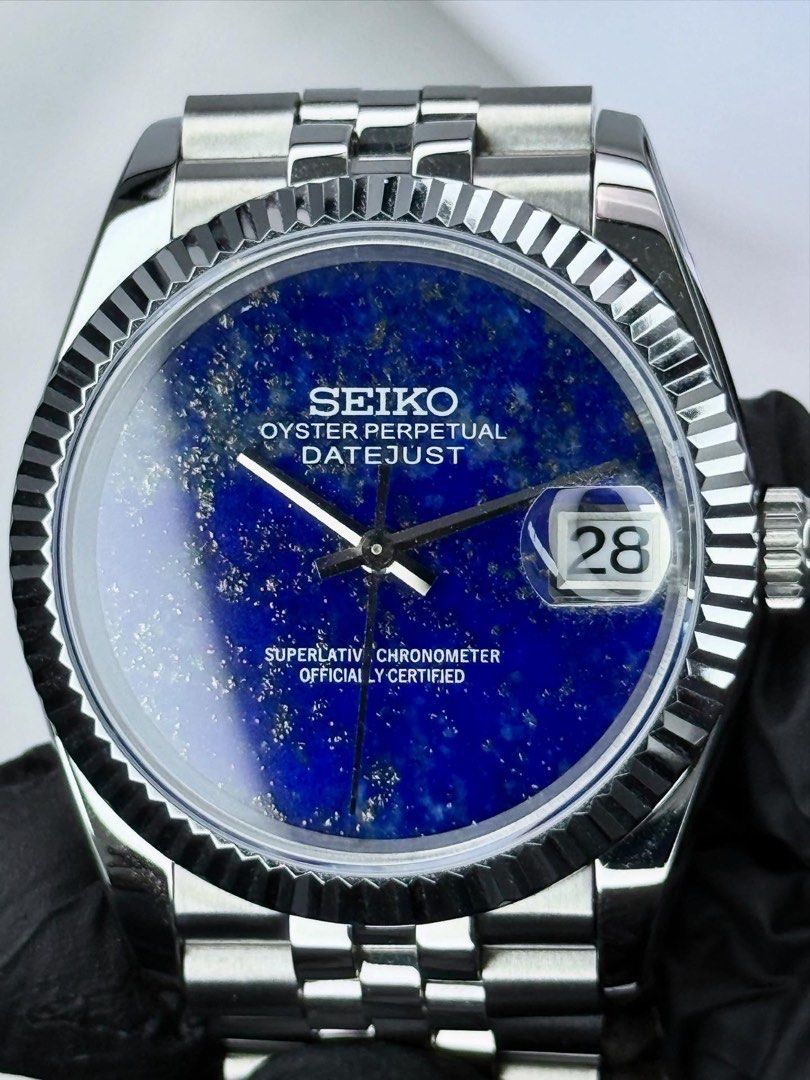 DJ-Fluted "Lapis Lazuli" (Real Stone) - Reloj personalizado con cristal de zafiro y acero inoxidable 316L | XP Watch Co.