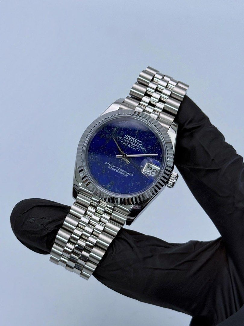 DJ-Fluted "Lapis Lazuli" (Real Stone) - Reloj personalizado con cristal de zafiro y acero inoxidable 316L | XP Watch Co.