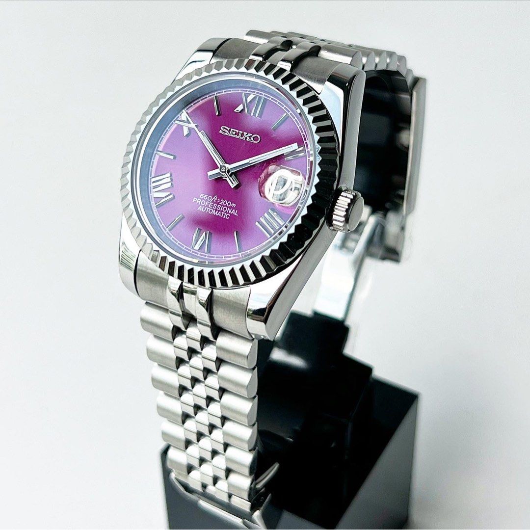 DJ-Fluted "Purple Roman" - Reloj personalizado con movimiento automático NH35 y cristal de zafiro | XP Watch Co.