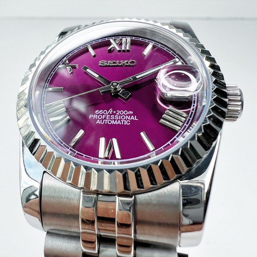 DJ-Fluted "Purple Roman" - Reloj personalizado con cristal de zafiro y movimiento automático NH35 | XP Watch Co.