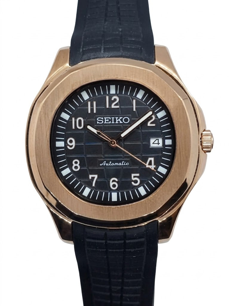 Aqua-Tropic Mod "Rose Gold Black" - Reloj personalizado con movimiento automático NH35 y cristal de zafiro | XP Watch Co.