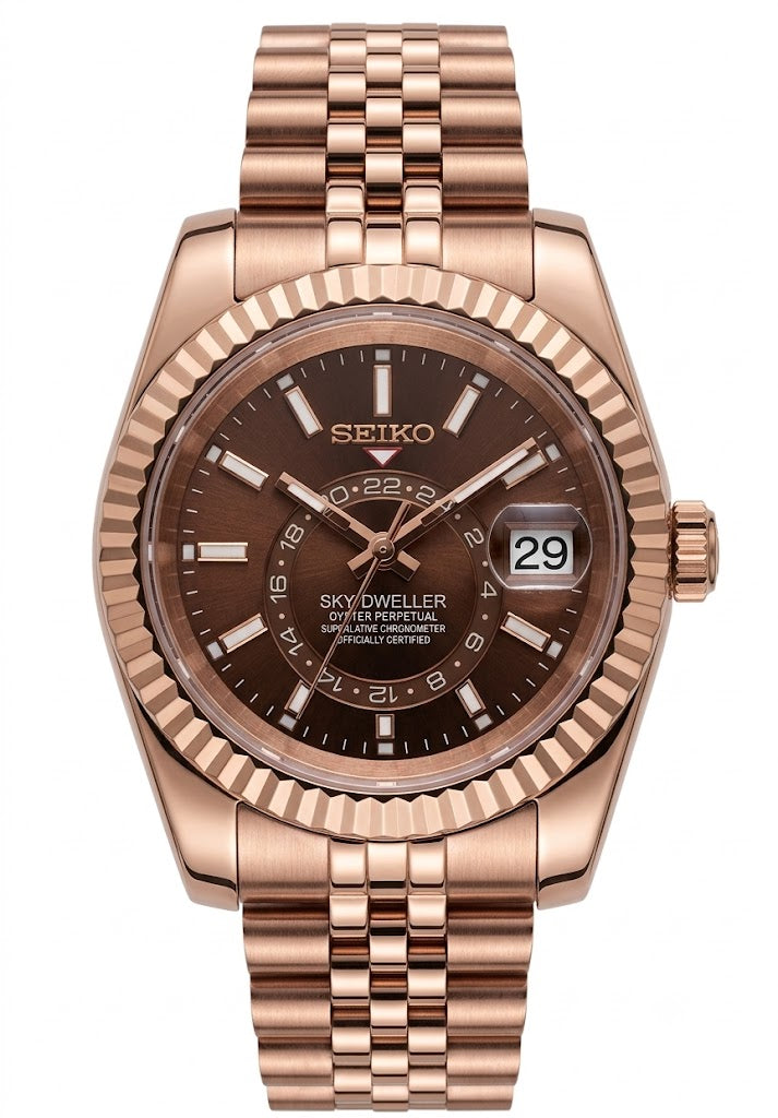 Sky-Dweller "RoseGold Chocolate" - Reloj personalizado con cristal de zafiro y acero inoxidable 316L | XP Watch Co.