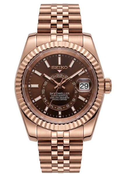 Sky-Dweller "RoseGold Chocolate" - Reloj personalizado con cristal de zafiro y acero inoxidable 316L | XP Watch Co.