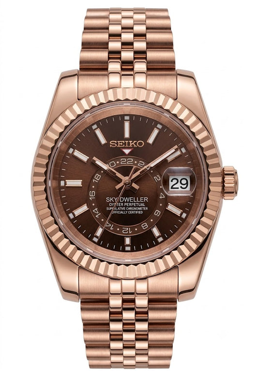 Sky-Dweller "RoseGold Chocolate" - Reloj personalizado con cristal de zafiro y acero inoxidable 316L | XP Watch Co.